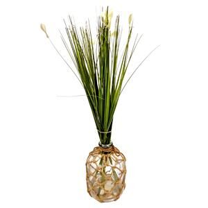 Artificial Onion Grass Arrangement in Glass Vase 18" w Rope Net Covering